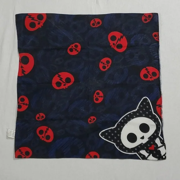 VTG Hot Topic Skelanimals Kit The Cat Square Bandana Scarf Accessory Sz 20"x 20" - Picture 2 of 16